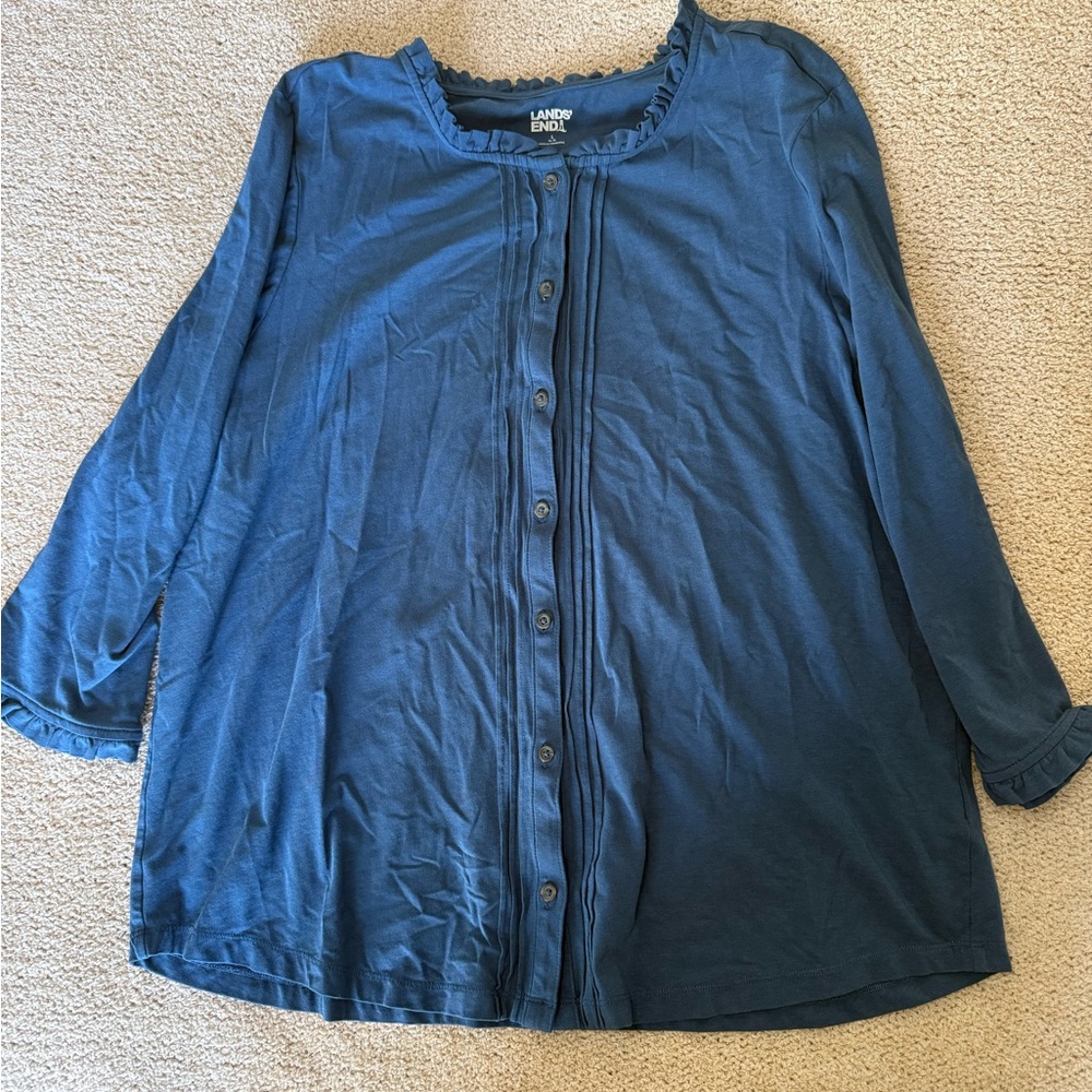 Lands End ruffle button up top